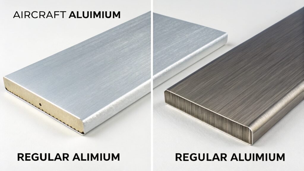 alt with keywords: side-by-side comparison: a high-tech aircraft aluminum part vs. a common aluminum household item